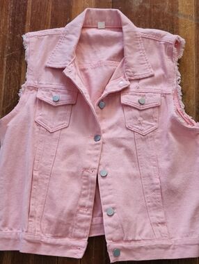 Pink Denim Sleeveless Vest